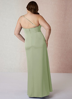 Azazie Mika Bridesmaid Dresses Dusty Sage Sheath One Shoulder Stretch Satin Dress image9