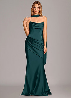 Azazie Pelagia Suknie dla druhen Syrena Gorset Satyna elastyczna Do ziemi Sukienka image3