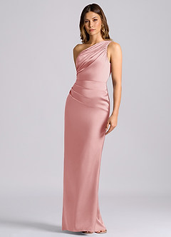 Azazie Akilah Brudtärnklänningar Klä av Sjöjungfru i Stretch Satin Ena axeln Puderrosa image6