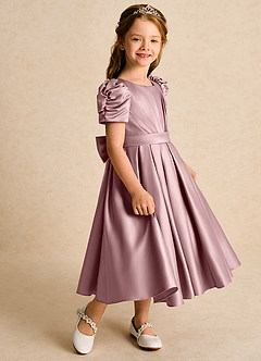 Azazie Miriam Flower Girl Dresses Dusty Rose Ball-Gown Pleated Matte Satin Dress image6