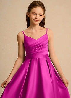 Azazie Sweets Girl vestidos de niña de las flores Vestido de Fucsia de Satin Mate de Corte En A con Plisado image6