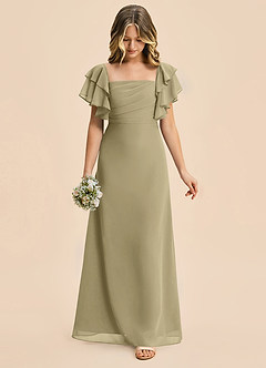 Azazie Jalynn Junior Moss Green A-Line Ruched Chiffon Dress image4