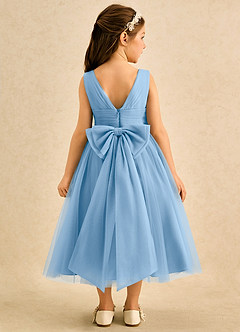 Azazie Macaron Blumenmädchenkleider A-Linie Plissee Tüll Kleid Puderblau image2