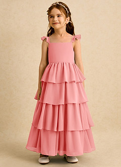 Azazie Boba vestidos de niña de las flores Vestido de Coral de Gasa de Corte En A con Escote Cuadrado image4