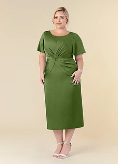 Azazie Everlyn Mère de la mariée Robes Robe Fourreau en Satin extensible Plissée Genévrier image7