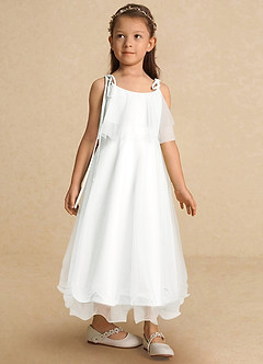 Azazie Bunie Flower Girl Dresses Ivory A-Line Spaghetti Strap Tulle Dress image7