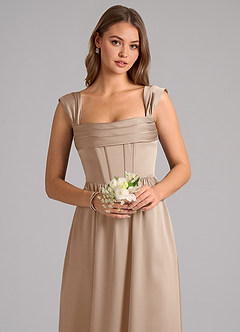 Azazie Hattie Bridesmaid Dresses Taupe A-Line Corset Stretch Satin Dress image6