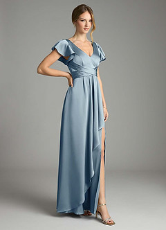 Azazie Omari Abiti da Damigella Abito A-Line in Raso Elasticizzato Blu Polveroso image11