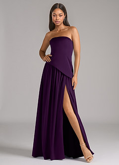 Azazie Adeline Bridesmaid Dresses Grape A-Line Strapless Stretch Satin Convertible Dress image1