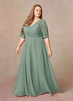 Azazie Bronwyn Mother of the Bride Dresses Silver Sage A-Line V-Neck Ruched Chiffon Dress image8