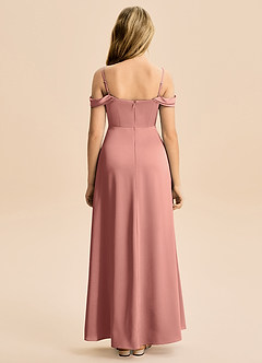 Azazie Lettie Junior A-linja Olkapään ulkopuolella Joustava satiini Lattian pituus Nuorempi morsiusneito Pukeutua image3