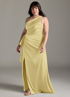 Azazie Maive Robes de demoiselle d'honneur Robe Fourreau en Satin extensible Rayé Sorbet Citron image9