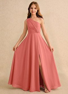 Azazie Puddles Girls Formal Flower Girl Dresses Salmon Pink A-Line One Shoulder Chiffon Dress image5