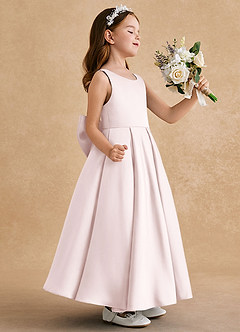 Azazie Honey Bear Flower Girl Dresses Blushing Pink A-Line Pleated Matte Satin Dress image2