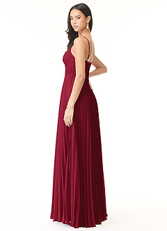 Azazie Vini Brautjungfernkleider A-Linie V-Hals Gefaltet Chiffon Kleid Burgunderrot image3