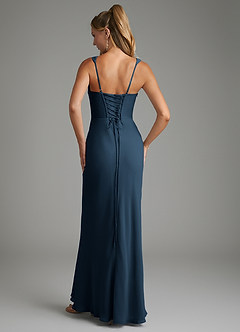 Azazie Asa Bridesmaid Dresses Dark Navy Sheath Corset Chiffon Dress image2