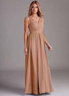 Azazie Kingsley Bridesmaid Dresses Champagne Rose A-Line Lace Chiffon Dress image5