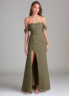Azazie Amyra Abiti da Damigella Abito Convertibile Tubino in Chiffon a Spalla Scoperta Willow Green image1