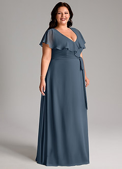 Azazie Lainey Bridesmaid Dresses Neptune A-Line with Pockets Chiffon Dress image4