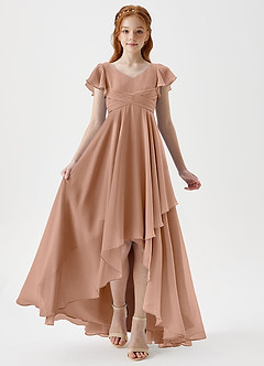 Azazie Caria Junior Vestido de Champán Rosado de Gasa de Corte en A con Plisado image6