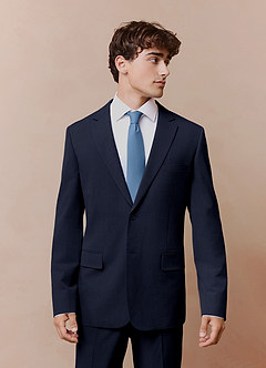 front Savile Navy Blue Wool Blend Suit Jacket