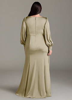 Azazie Raye Bridesmaid Dresses Moss Green Mermaid Long Sleeve Stretch Satin Dress image8
