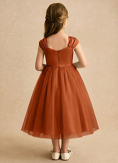 Azazie Yosemite Robe Demoiselle D'honneur Fillette Robe Princesse en Tulle Encolure en Forme de Cœur Orange Brûlée image2