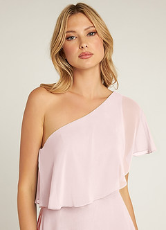 Azazie Lizzy Brautjungfernkleider A-Linie One-Shoulder Chiffon Kleid Zartrosa image7