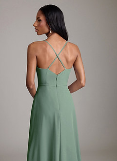 Azazie Naeem Bridesmaid Dresses Eucalyptus A-Line V-Neck Ruffle Chiffon Dress image7