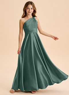 Azazie Charlize Junior Linia A Pofałdowany Satyna elastyczna Długość podłogi Młodsza druhna Sukienka image5