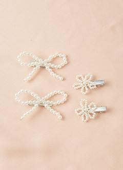 Four-Piece Pearl Bow and Flower Hair Clip Set