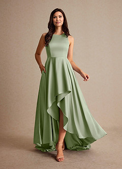 Azazie Niles Mother of the Bride Dresses Dusty Sage A-Line Trains Stretch Satin Dress image6