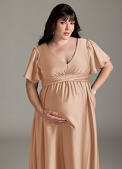 Azazie Verna Maternity Bridesmaid Dresses A-Line Ruched Stretch Satin Floor-Length Dress image15