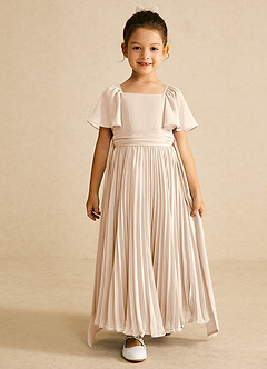Azazie Bun Bun Flower Girl Dresses White Alabaster A-Line Pleated Chiffon Dress image3