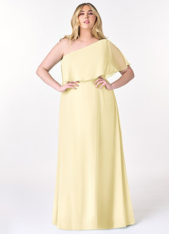Azazie Lizzy Vestidos de damas de honor Vestido de Sorbete De Limón de Gasa de Corte en A con Hombro unilateral image8