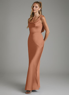 Azazie Elena Bridesmaid Dresses Bronzer Mermaid Pleated Stretch Satin Dress image5