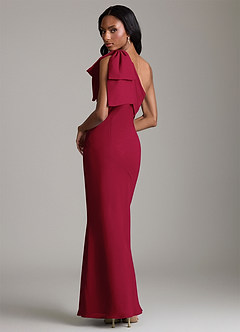Azazie Yuanna Bridesmaid Dresses Burgundy Mermaid One Shoulder Chiffon Dress image2