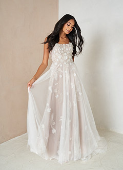 Azazie Armadan Wedding Dresses Diamond White Sand A-Line Sequins Tulle Dress image1