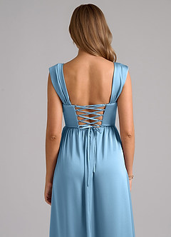 Azazie Hattie Robes de demoiselle d'honneur Robe Trapèze en Satin extensible Corset Acier Bleuté image7