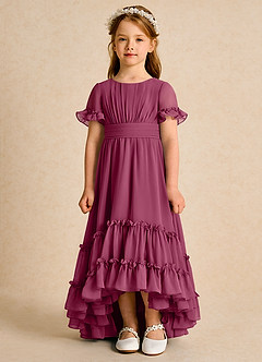 Azazie Kass Flower Girl Dresses Mulberry A-Line Pleated Chiffon Dress image4