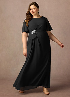 Azazie Rain vestidos de madre de la novia Vestido de Negro de Gasa de Recto con Perla image10