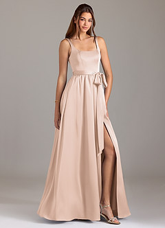 Azazie Elliott Bridesmaid Dresses Blushing Pink A-Line with Pockets Stretch Satin Dress image1