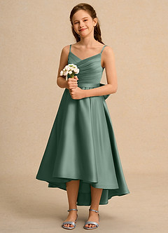 Azazie Sweets Junior Formal vestidos de niña de las flores Vestido de Eucalipto de Satin Mate de Corte En A con Plisado image1