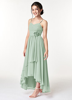 Azazie Catalina Junior Agave A-Line Ruched Chiffon Dress image3