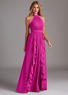 Azazie Avary Bridesmaid Dresses Fuchsia A-Line Pleated Chiffon Dress image5