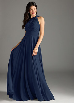 Azazie Charlize Bridesmaid Dresses Dark Navy A-Line One Shoulder Chiffon Dress image3
