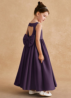 Azazie Bettie Flower Girl Dresses Plum A-Line Bow Matte Satin Dress image5