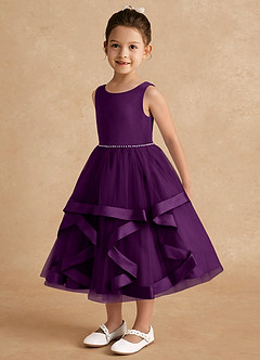 Azazie Posy Flower Girl Dresses Grape A-Line Beaded Tulle Dress image3