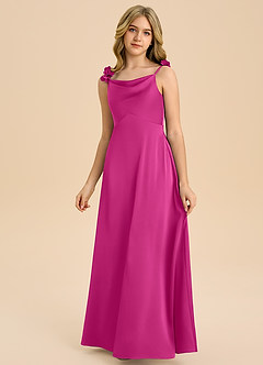 Azazie Gumdrop Junior Robe Empire en Satin extensible Plissée Fuchsia image3