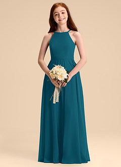 Azazie Arianthe Junior Abito A-Line in Chiffon Plissettato Blu Inchiostro image7